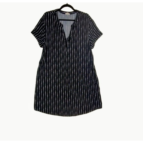 Ana Dress Women's L Short Sleeve V Neck Popover Black White Graphic Stripe Shift - Picture 1 of 7